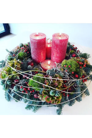 Round Advent Wreath with Pine Greens