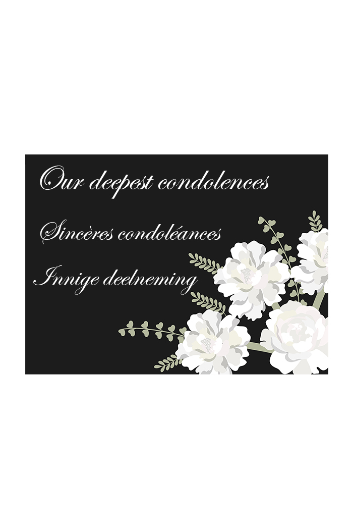Sincères condoléances - carte de voeux multilingue - Anne Duchateau Europe  - Fleurs & Plantes Bruxelles - Fleurop Interflora - Livraison à Bruxelles -  Fleuriste